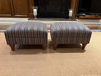 Two matching ottomans front view on a carpeted floor
