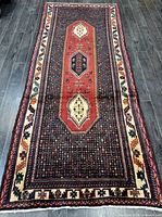 Full view of runner rug on floor showing overall pattern and colors
