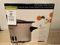 Original box showing Everstar 5 quart slow cooker with product image and specifications