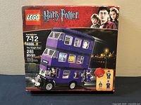 Front of the LEGO Harry Potter 4866 box showing the purple triple-decker Knight Bus and minifigures, age range 7-12, 281 pieces.