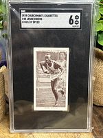 Front view of the 1939 Jesse Owens cigarette card encased in SGC graded holder showing grade 6.