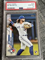 Front view of 2020 Topps Bo Bichette baseball card with PSA Gem Mint 10 grade in protective slab.