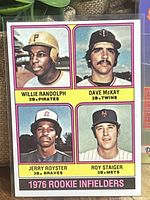 Photo of 1976 rookie infielders baseball card featuring Willie Randolph for the Pirates.