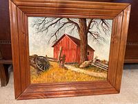 Full view of framed painting showing scene and frame condition