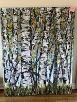 Front view showing entire painting with birch tree composition and color details