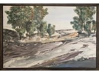 Close view of the painting showing detailed brush work and frame edging.