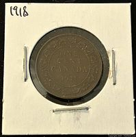 Reverse of 1918 Canada King George V Large One Cent Bronze Coin showing denomination and date.