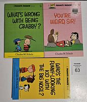 Three Peanuts Parade books laid flat on white surface, titles visible: green, pink, and yellow covers.