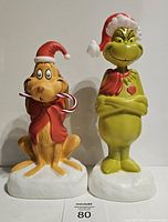 Front view of the Grinch and his dog blow mold figures, showing details of paint and design