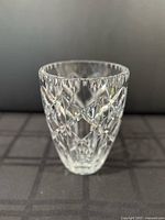 full view of clear cut crystal vase front