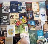 Top down photo showing the covers and titles of the 24 books in the lot organized flat on a surface.
