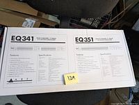 Photo of the boxes showing product information for ART EQ341 dual channel 15-band 2/3 octave equalizer and ART EQ351 single channel 13-band equalizer for comparison.