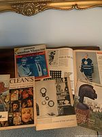Photo showing several vintage magazine covers and pages including Clean's Faces of Barry Morse and a hockey player in Toronto Maple Leafs uniform