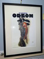 Framed overall view of the Disques Odeon art poster showing clown and stack of vinyl records.