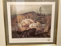 Close view of print showing artwork details and signature