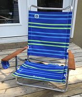 Front view of Outbound striped reclining beach chair upright