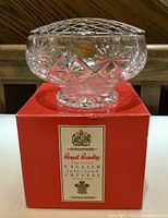Crystal bowl on box showing pattern and brand label