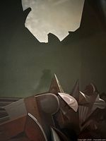 Close-up of painted abstract geometric shapes and moon