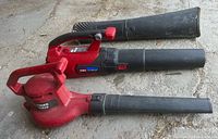 Two Toro corded electric leaf blowers side by side showing overall form and nozzles