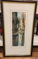 Front view of framed watercolor painting showing full composition and frame