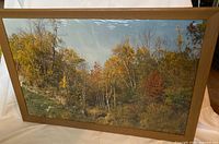 Framed photograph showing the autumn trees of the Scarborough Bluffs, captured within a wooden frame measuring approximately 32 by 22 inches.