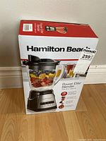 Hamilton Beach Power Elite Blender in unopened retail box showing image of blender and contents, features and brand name on front.