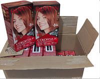 Open cardboard box containing multiple unopened boxes of Revlon Colorsilk hair dye #45 Bright Auburn.