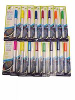 16 fabric paint markers in package, two each of 8 colors including green, yellow, purple, red, white, blue, orange, black.