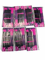 Full lot photo showing seven packs of Goody bobby pins stacked showing front of packaging and pins inside, with clear plastic wrapping and pink/purple branded cardboard backing