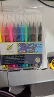 Single pack of 12 fine tip markers in clear plastic tray with visible colors and branding