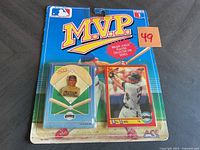 Front packaging of M.V.P. 1990 MLB player collector pin series, unopened with visible price tag 49