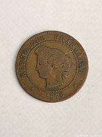 Obverse side of coin with bust of Marianne and date 1876