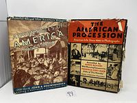Both hardcover books side by side showing front covers with wear and tear, depicting historical theme and photographic imagery.