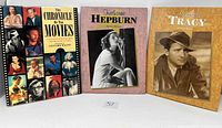 Three hardcover movie star books including titles on Katharine Hepburn, Spencer Tracy, and a general movie chronicle.