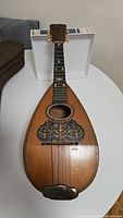 Full view of mandolin showing body, sound hole, and fretboard details