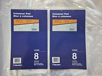 Photo of two new Blueline columnar pads with blue covers labeled A5308, each with 8 columns per page.