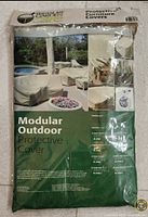 Front packaging of the Modular Outdoor Protective Cover for corner sectional furniture, showing brand, product images, and features.