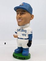 Front view of high-quality ceramic bobble head of Billy Koch in Blue Jays uniform.