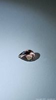Photo showing the pear-shaped natural pink tourmaline gemstone on a flat surface with clear facets and reflections.