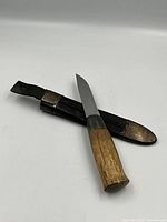 Knife and sheath displayed side by side on white background