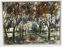 Full framed watercolour painting showing the autumn tree-lined pathway landscape and the signature of John E Secord in the lower right corner.