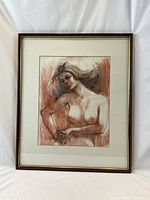 Full view of framed sketch artwork showing the female figure and overall composition.