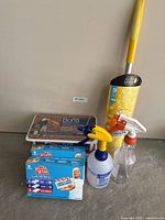 Full lot view showing all cleaning items