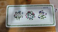 Top view of Portmeirion Botanic Garden rectangular platter displaying floral design and border