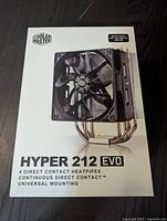 Front of Cooler Master Hyper 212 EVO box showing product image and key features.