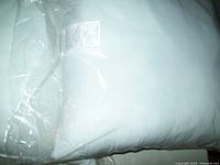 Two white polyester pillow inserts sealed in clear plastic packaging, measured 20" x 20" each, brand new condition.