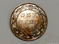 Close-up image of the coin reverse showing 'ONE CENT 1901' surrounded by a vine and leaf design.