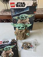 Box, assembled LEGO Child figure, instruction manual, and plastic bags with loose pieces.