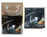 Box of Bohemia crystal bowl beside the clear crystal bowl placed on top, showing the packaging and branding with 'just for you', 'Bohemia', and 'Made in Czech Republic'.