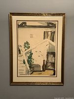 Framed lithograph featuring a still life titled "White Room" by Sarah Churchill